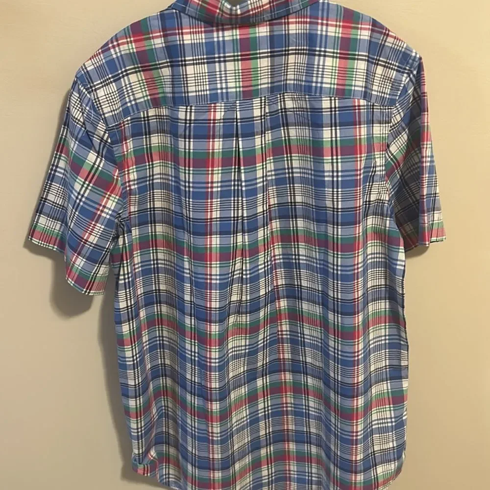 Polo Ralph Lauren Shirt XL 18-20 Boys Blue Pink Green Plaid Short Sleeve Cotton
